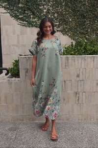 Morrison Sage Floral Linen Pocket Dress