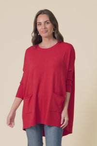 Helsinki Red Knit Pocket Jumper