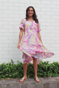 Darling Pink Abstract Foil Crescent Dress