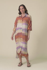 Milano Rust Stripe Linen Blend Dress,Video