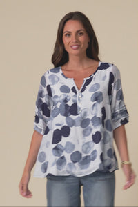 Ramy Navy Spot Cotton Blend Top