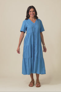 Winona Blue Cotton Button Dress