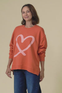 Elin Orange Heart Cotton Sweatshirt,Video
