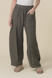 Ona Khaki Linen Barrel Pants,video