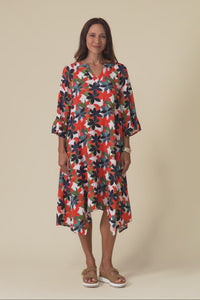 Millicent Red Leaf Linen Cotton Dress