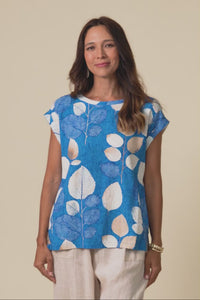 Alta Blue Leaf Linen Cotton Top