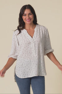 Carmin Beige Spot Linen Blend Top