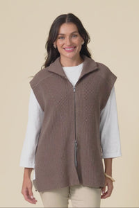Viona Mocha Cotton Zip Knit Vest