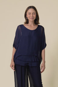 Myers Navy Silk Layer Top,Video