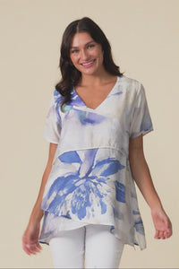Alvina Blue Flower Layered Tunic Top