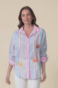 Costina Blue Nature Cotton Embroidered Shirt,Video