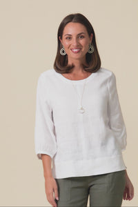 Addie White Linen Sleeved Top,Video