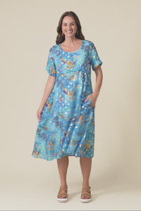 Darling Aqua Burst Foil Crescent Dress