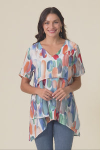 Alvina Blue Abstract Layered Tunic Top