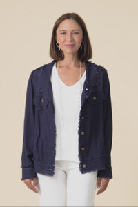 Oakley Navy Linen Frayed Jacket