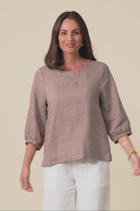 Addie Mocha Linen Sleeved Top
