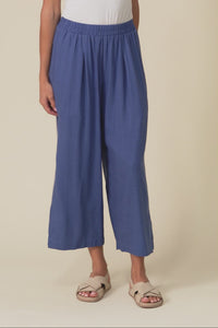 Belinda Blue Linen Blend Cropped Pants,Video