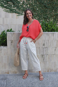 Martin White Cotton Barrel Pants