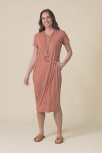 Travel No-Iron Rust Midi Dress,video