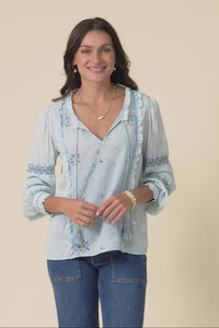 Gloria Blue Embroidered Cotton Top