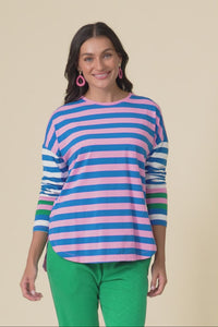 Taffy Blue Stripe Cotton Long Sleeve Tee