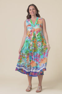 Kori Orange Tropical Cotton Sleeveless Dress,Video