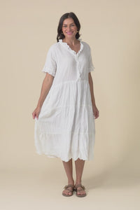 Cinder White Crinkle Cotton Ruffle Dress,video