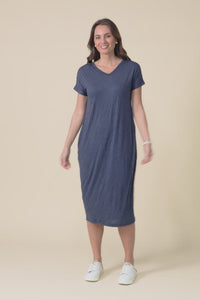 Travel No-Iron Blue Denim Midi Dress,video