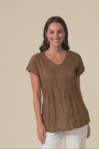 Fia Mocha Crinkle Cotton Top