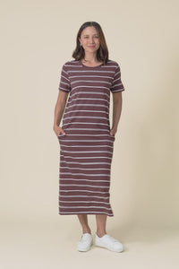 Jessa Chocolate Stripe Cotton Pocket Dress,video