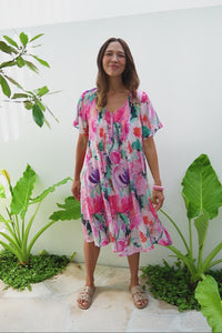 Debbie Pink Floral Pleated Dress