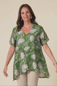 Alvina Green Floral Layered Tunic Top
