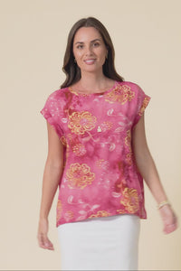 Alta Pink Flower Linen Cotton Top