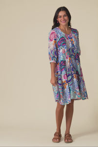 Esta Blue Garden Sleeved Dress