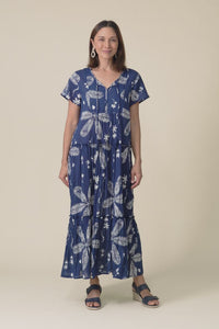 Nona Navy Flower Crinkle Cotton Maxi Dress,Video