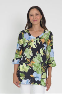 Cassidy Navy Flower Cotton Sleeved Top