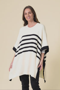 Fidelia White Stripe Knit Poncho