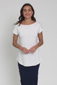Pia White Bamboo Boatneck Tee