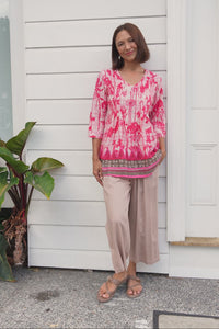 Fia Pink Dandelion Sleeved Crinkle Cotton Top