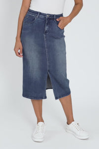 Kylie Dark Wash Denim Midi Skirt,Video