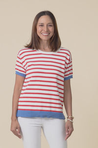 Clementine Red Stripe Cotton Knit Top,Video