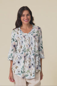 Angelo Blue Floral Cotton Button Top