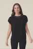 Orla Black Cotton Blend Knit Top,Brunette model,alt text|model:Cara