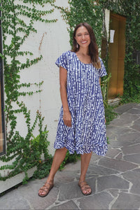 Lauren Navy Speckle Crinkle Cotton Dress