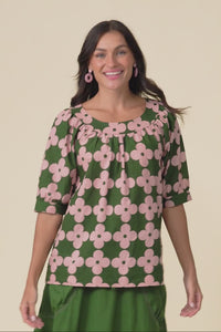 Rhea Green Geo Cotton Top