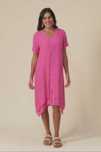 Adelaide Pink Layered Button Dress
