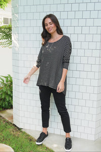 Black Stripe Milan 3/4 Sleeve Top