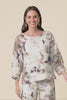 Saloma Taupe Abstract Linen Scoop Neck Top