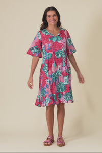 Mila Pink Abstract Crinkle Cotton Dress