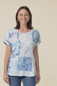 Wilona Blue Botanical Cotton Blend Tee,Video